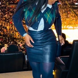 Bay Boulevard Argentina Vintage Navy Blue Leather Mini Pencil Skirt - Si…